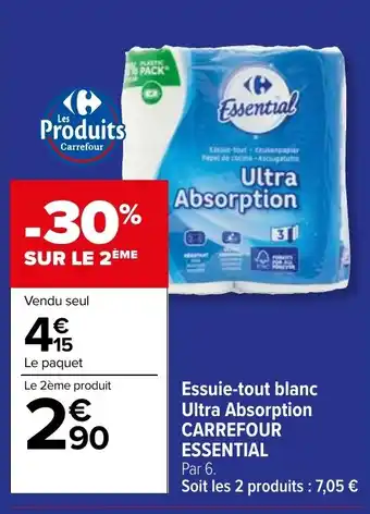 Carrefour Market Essuie-tout blanc Ultra Absorption CARREFOUR ESSENTIAL offre