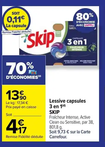 Carrefour Market Lessive capsules 3 en 1(d) SKIP offre