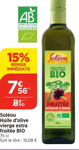 Maximarché Soléou Huile d'olive vierge extra fruitée BIO offre