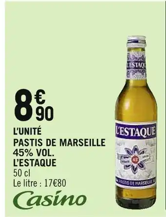 Petit Casino L’ESTAQUE PASTIS DE MARSEILLE 45% VOL offre