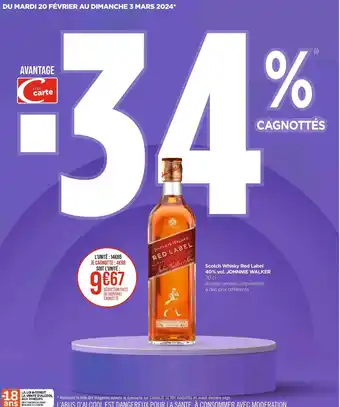 Géant Casino JOHNNIE WALKER Scotch Whisky Red Label 40% vol offre