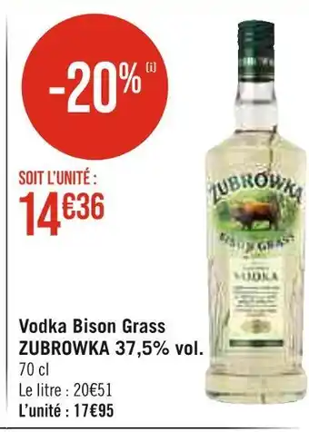 Géant Casino ZUBROWKA Vodka Bison Grass 37,5% vol offre