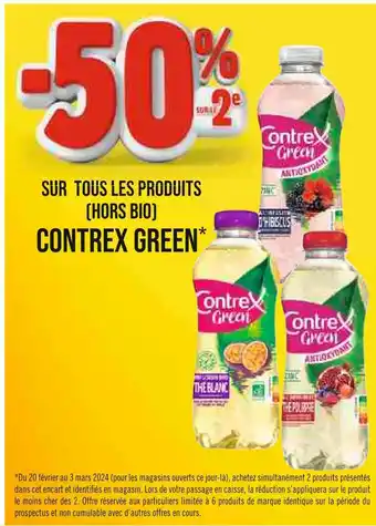 Géant Casino CONTREX GREEN -50% SUR LE 2e SUR TOUS LES PRODUITS (HORS BIO) CONTREX GREEN offre