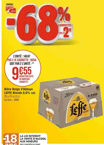 Géant Casino LEFFE Bière Belge d’Abbaye Blonde 6.6% vol offre