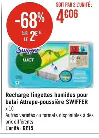 Géant Casino SWIFFER Recharge lingettes humides pour balai Attrape-poussière offre