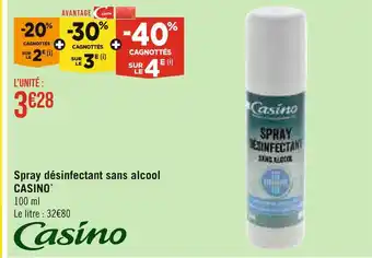 Géant Casino CASINO Spray désinfectant sans alcool offre