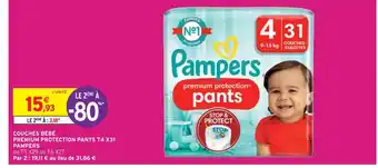 Intermarché PAMPERS COUCHES BÉBÉ PREMIUM PROTECTION PANTS T4 X31 offre