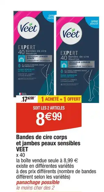 VEET Bandes de cire corps et jambes peaux sensibles
