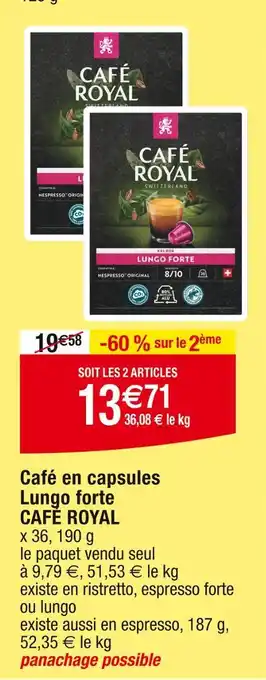 Cora x Carrefour CAFÉ ROYAL Café en capsules Lungo forte offre