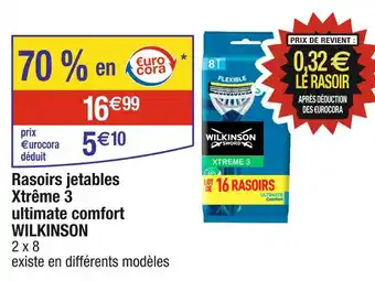 Cora x Carrefour WILKINSON Rasoirs jetables Xtrême 3 ultimate comfort offre
