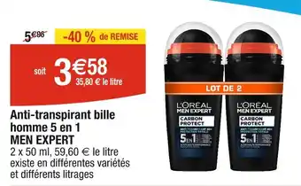 Cora x Carrefour MEN EXPERT Anti-transpirant bille homme 5 en 1 offre