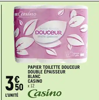 Spar CASINO PAPIER TOILETTE DOUCEUR DOUBLE ÉPAISSEUR BLANC offre