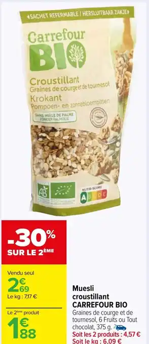 Carrefour Market Muesli croustillant CARREFOUR BIO offre