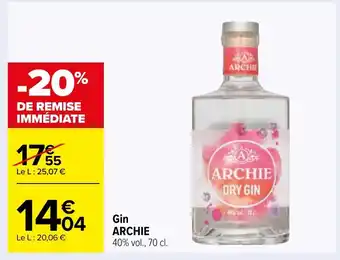 Carrefour Market Gin ARCHIE 40% vol., 70 cl. offre