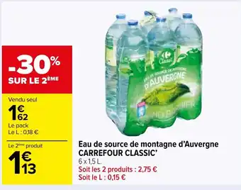 Eau de source de montagne d'Auvergne CARREFOUR CLASSIC'