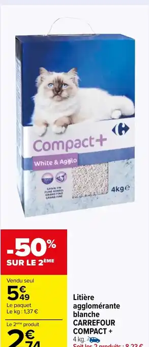 Carrefour Market Litière agglomérante blanche CARREFOUR COMPACT + 4 kg. offre