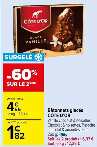 Carrefour Market Bâtonnets glacés CÔTE D'OR offre