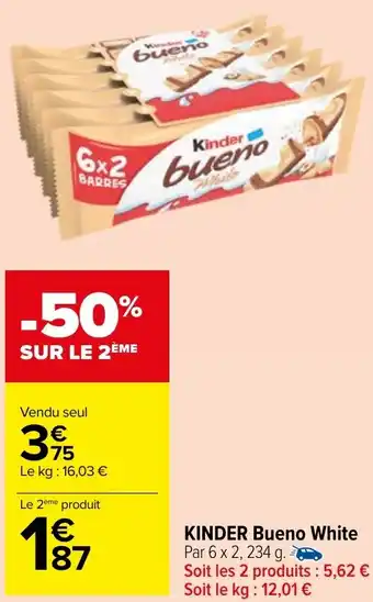 Carrefour Market KINDER Bueno White Par 6 x 2, 234 g. offre