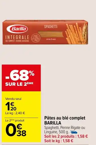 Carrefour Market Pâtes au blé complet BARILLA offre