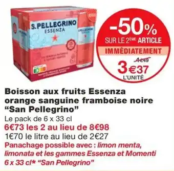 Monoprix Boisson aux fruits Essenza orange sanguine framboise noire "San Pellegrino" offre
