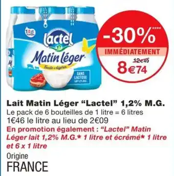 Monoprix Lait Matin Léger "Lactel" 1,2% M.G. offre