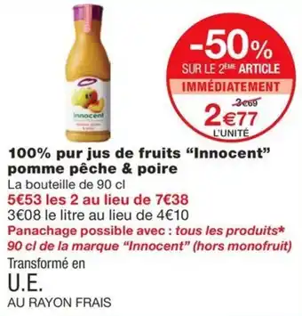 Monoprix 100% pur jus de fruits "Innocent" pomme pêche & poire offre