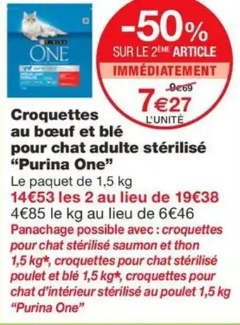 Monoprix Croquettes au bœuf et blé pour chat adulte stérilisé "Purina One" offre