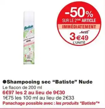 Monoprix ●Shampooing sec "Batiste" Nude offre