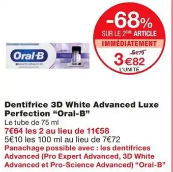 Monoprix Dentifrice 3D White Advanced Luxe Perfection "Oral-B" offre