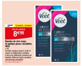 Bandes de cire corps et jambes peaux sensibles VEET