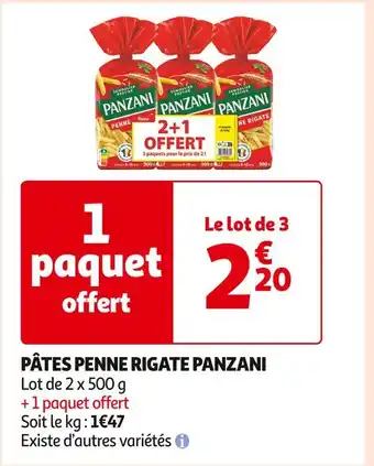 Auchan Supermarché PANZANI PÂTES PENNE RIGATE offre