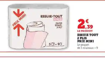 Hyper U Essuie tout 2 plis prix mini offre