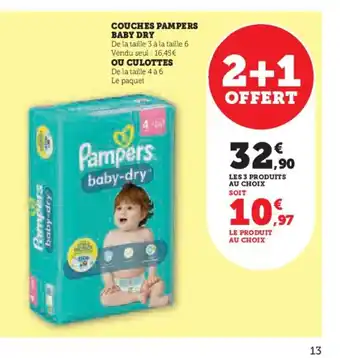Hyper U COUCHES PAMPERS BABY DRY offre
