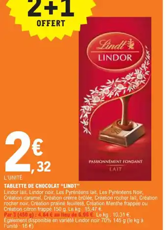 E.Leclerc TABLETTE DE CHOCOLAT "LINDT" offre