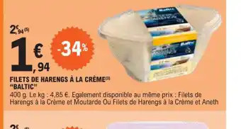 E.Leclerc FILETS DE HARENGS À LA CRÈME BALTIC" offre