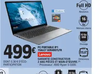 E.Leclerc PC PORTABLE IP1 15ALC7 82R4007LFR offre