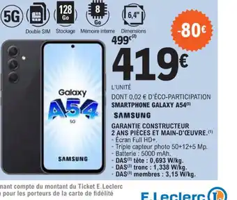 E.Leclerc SMARTPHONE GALAXY A54 offre