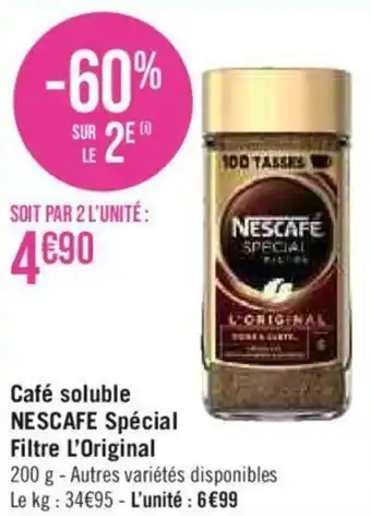 Casino Supermarchés Café soluble NESCAFE Spécial Filtre L'Original offre