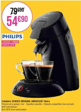 Casino Supermarchés Cafetière SENSEO ORIGINAL HD6553/67 Noire offre