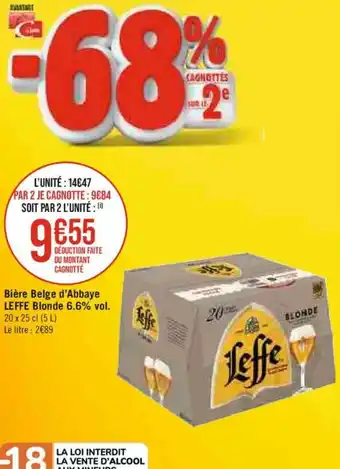 Casino Supermarchés Bière Belge d'Abbaye LEFFE Blonde 6.6% vol. offre