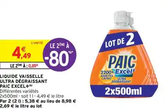 Intermarché Contact LIQUIDE VAISSELLE ULTRA DÉGRAISSANT PAIC EXCEL+ offre