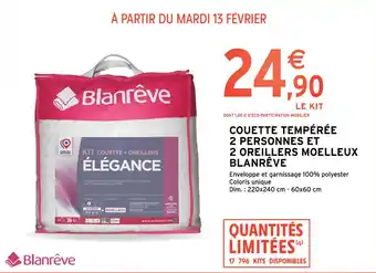 Intermarché Contact COUETTE TEMPÉRÉE 2 PERSONNES ET 2 OREILLERS MOELLEUX BLANRÊVE offre