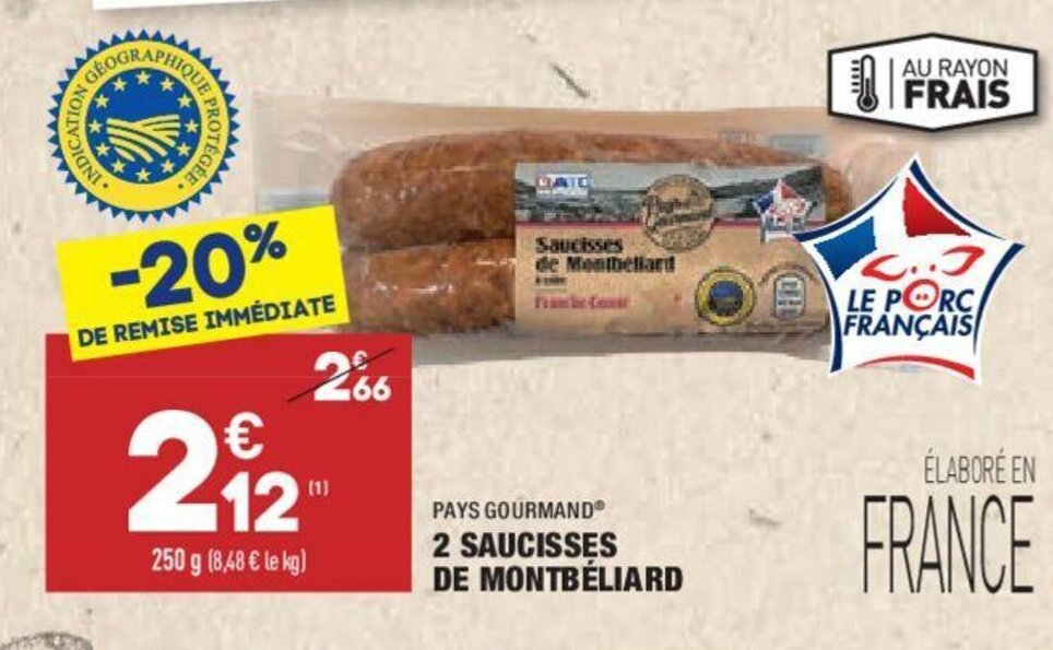 Promo 2 Saucisses De Montbèliard chez ALDI