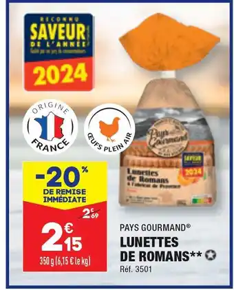 ALDI PAYS GOURMAND LUNETTES DE ROMANS offre