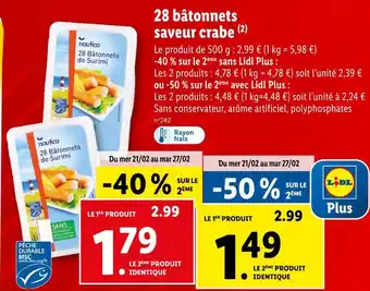 Lidl Nautica 28 bâtonnets saveur crabe offre
