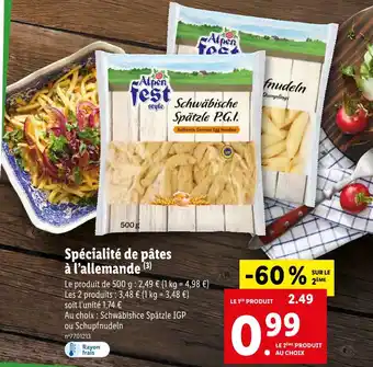 Lidl Alpen fest style Spécialité de pâtes à l’allemande offre