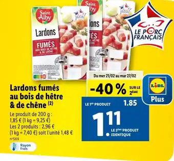 Lidl Saint Alby Lardons fumés au bois de hêtre & de chêne offre