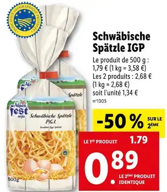 Lidl Alpen fest Schwäbische Spätzle IGP offre