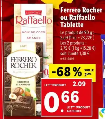 Lidl Ferrero Ferrero Rocher ou Raffaello Tablette offre