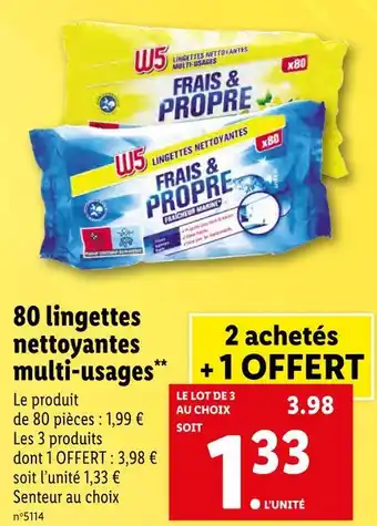 Lidl W5 80 lingettes nettoyantes multi‑usages offre